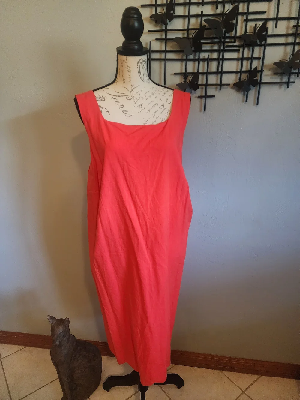 Kate Spade Red Sleeveless Midi Dress With Scalloped Hem